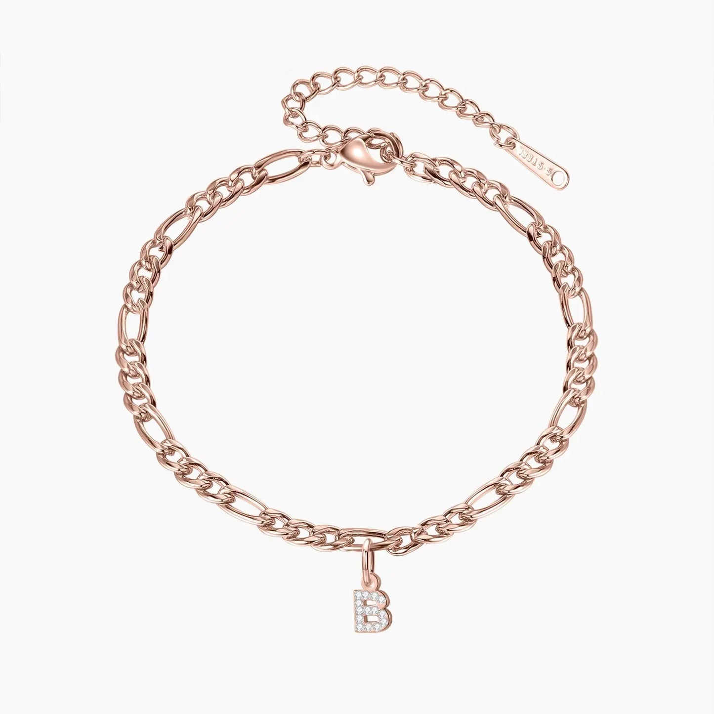 Iced Letter Anklet w/ Figaro Chain Dorado Fashion