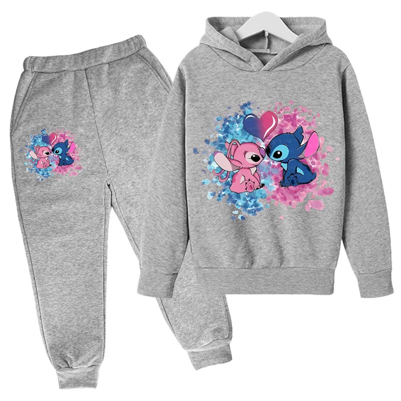 Stitch Man Spring and Autumn Hoodie 2-piece Set for Boys and Girls Fashion Clothing 2-12-year-old Kids Casual Sports Hoodie Set