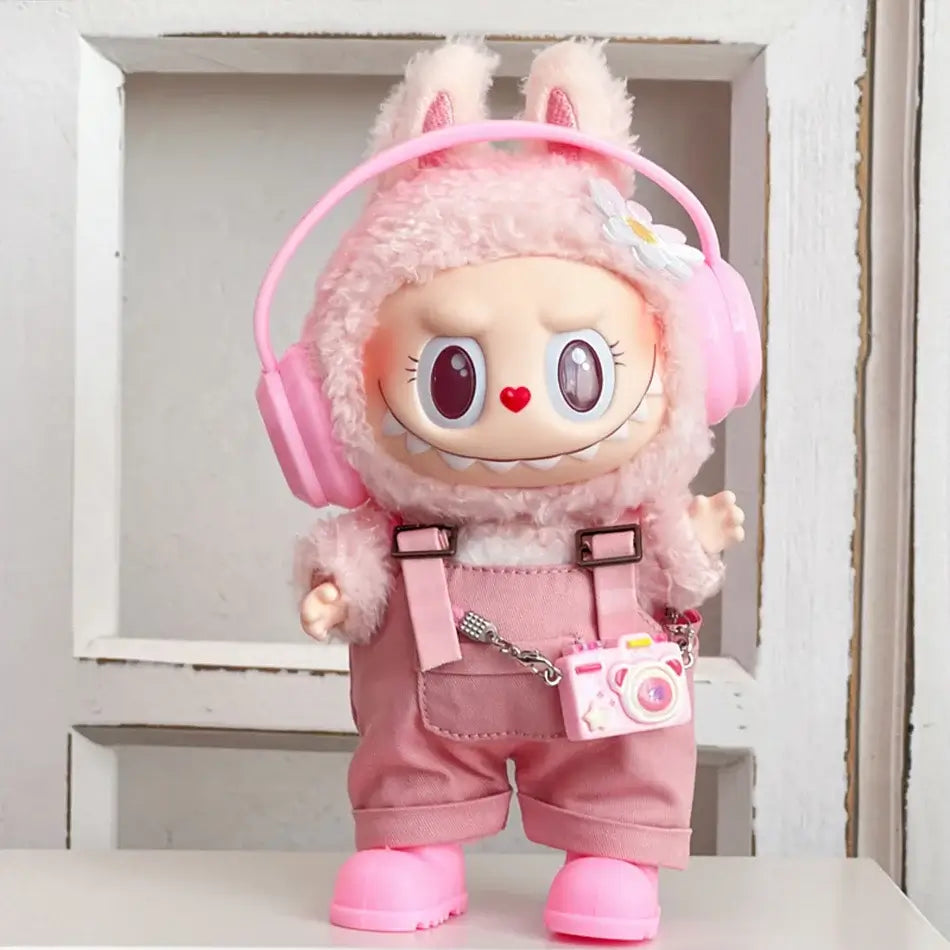 15/17Cm For Labubu Clothes Dolls Sitting Party 1St 2Nd 3Rd Headphones Overalls Shoes Set Apparel Accessories Lovely Outfit Gifts