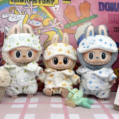 Labubu Mini Pajamas With Eye Mask Three-piece Kawaii 15-17cm V1 V2 Labubu Clothes Cute Idol Plush Doll Accessories Kids Gifts