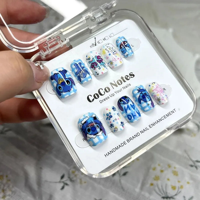 Stitch Cartoon Manicure Semi-Handmade Wearable Nails Simple Cute Anime Fake Nails Short Ladder Girls Jewelry Gift New Style