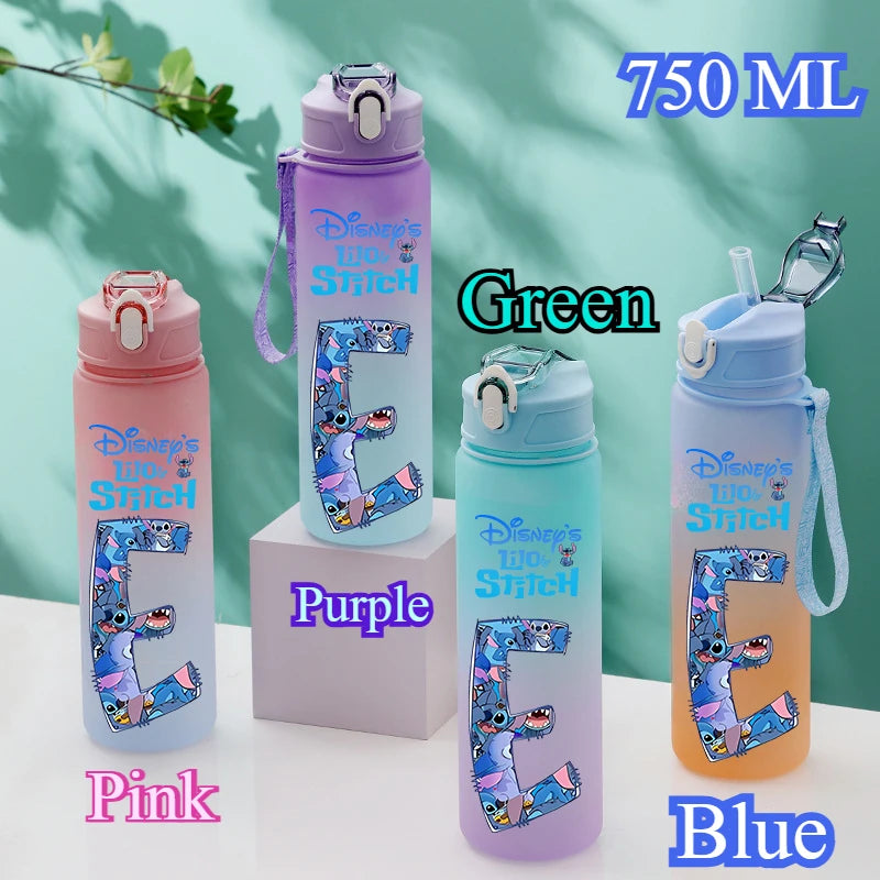 750ML Disney Stitch Letter A-Z Printed Water Bottle Large Capacity Drinking Portable Anime Outdoor Sport Water Cup Bottle Gift