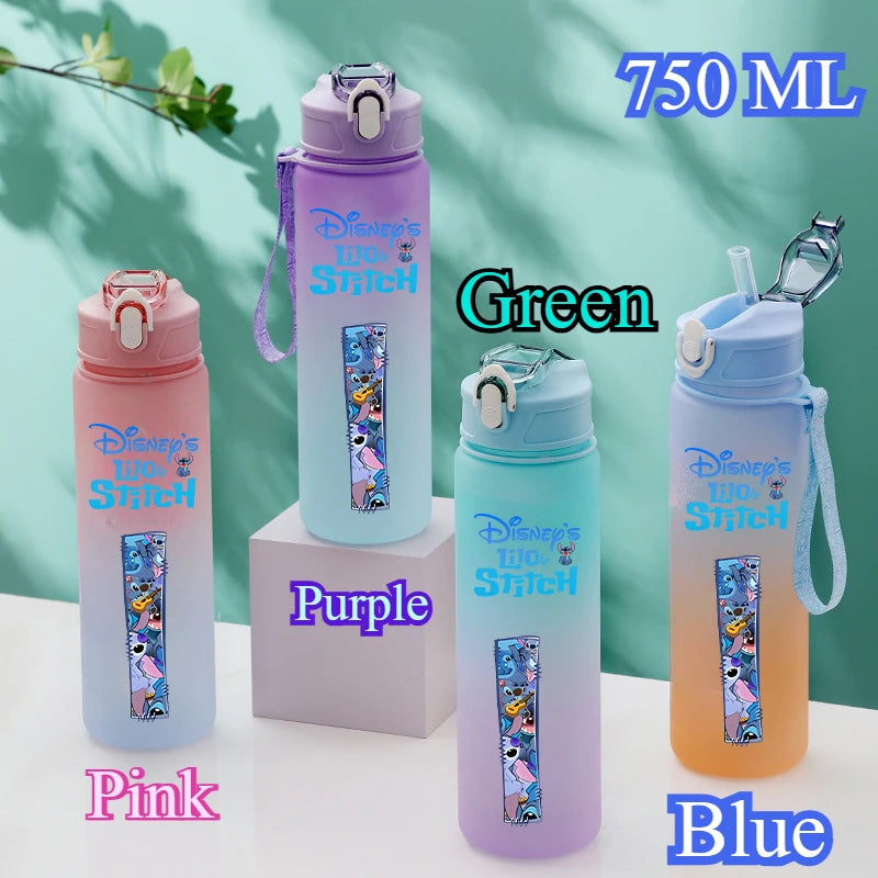 750ML Disney Stitch Letter A-Z Printed Water Bottle Large Capacity Drinking Portable Anime Outdoor Sport Water Cup Bottle Gift