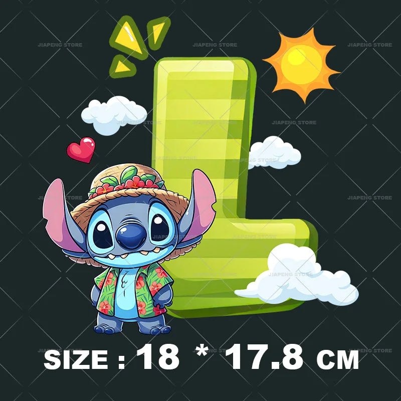 Cartoon Stitch Patches for Clothes Heat Transfer Patch On Clothing Stickers DIY T-Shirt Hoodies Accessory A-Z 26 English Letters
