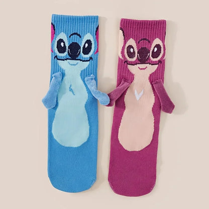 Stitch Magnet Hand In Hand Sock Cartoon Fun Fashion Soft Comfortable Creative Adults children Christmas stocking toy gift