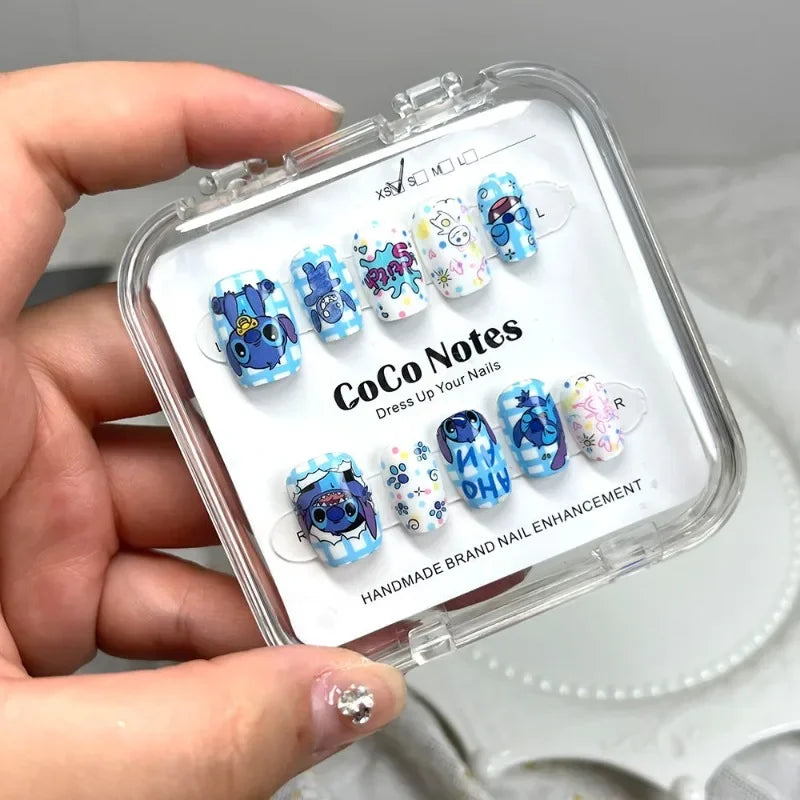 Stitch Cartoon Manicure Semi-Handmade Wearable Nails Simple Cute Anime Fake Nails Short Ladder Girls Jewelry Gift New Style