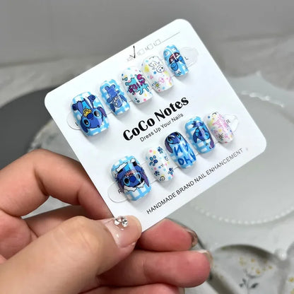 Stitch Cartoon Manicure Semi-Handmade Wearable Nails Simple Cute Anime Fake Nails Short Ladder Girls Jewelry Gift New Style