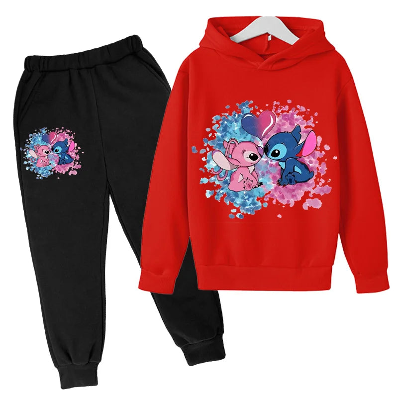 Stitch Man Spring and Autumn Hoodie 2-piece Set for Boys and Girls Fashion Clothing 2-12-year-old Kids Casual Sports Hoodie Set