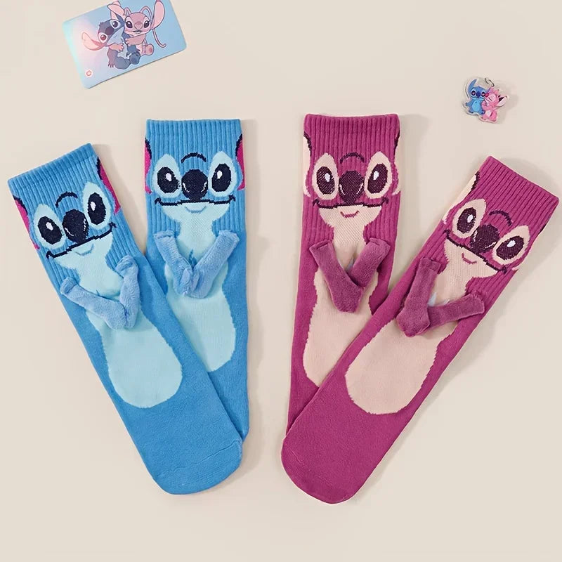 Stitch Magnet Hand In Hand Sock Cartoon Fun Fashion Soft Comfortable Creative Adults children Christmas stocking toy gift