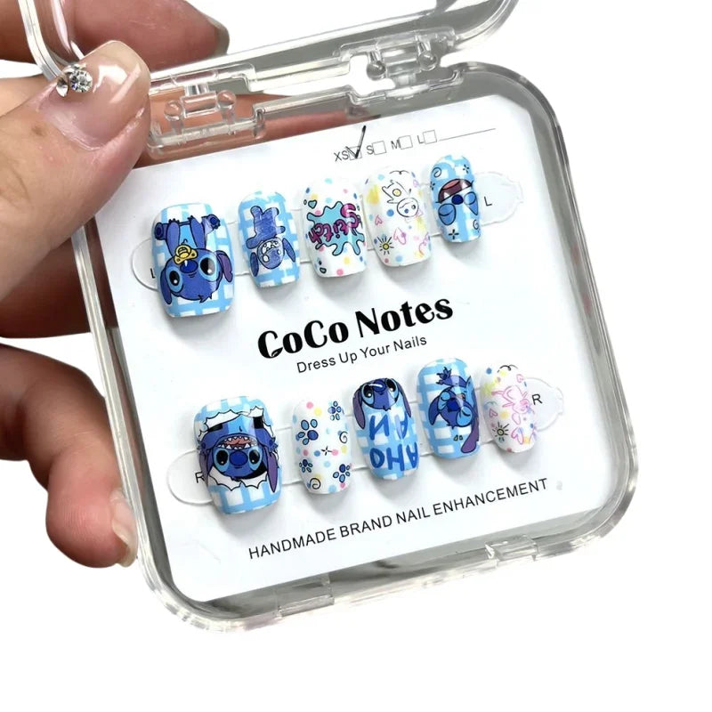 Stitch Cartoon Manicure Semi-Handmade Wearable Nails Simple Cute Anime Fake Nails Short Ladder Girls Jewelry Gift New Style