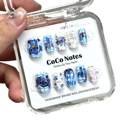 Stitch Cartoon Manicure Semi-Handmade Wearable Nails Simple Cute Anime Fake Nails Short Ladder Girls Jewelry Gift New Style