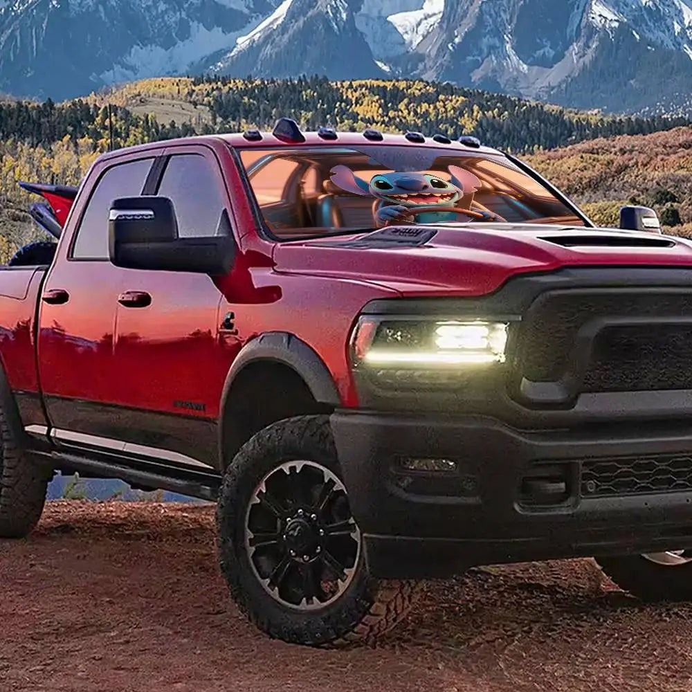 Funny drive-Sti-Ttch  Car Sunshade Curtains Windshield Anti-UV Protection Front Sun Shade Cooling Protector