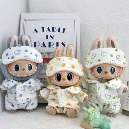 Labubu Mini Pajamas With Eye Mask Three-piece Kawaii 15-17cm V1 V2 Labubu Clothes Cute Idol Plush Doll Accessories Kids Gifts