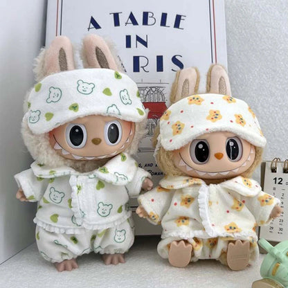 Labubu Mini Pajamas With Eye Mask Three-piece Kawaii 15-17cm V1 V2 Labubu Clothes Cute Idol Plush Doll Accessories Kids Gifts