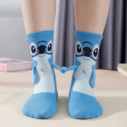 Stitch Magnet Hand In Hand Sock Cartoon Fun Fashion Soft Comfortable Creative Adults children Christmas stocking toy gift