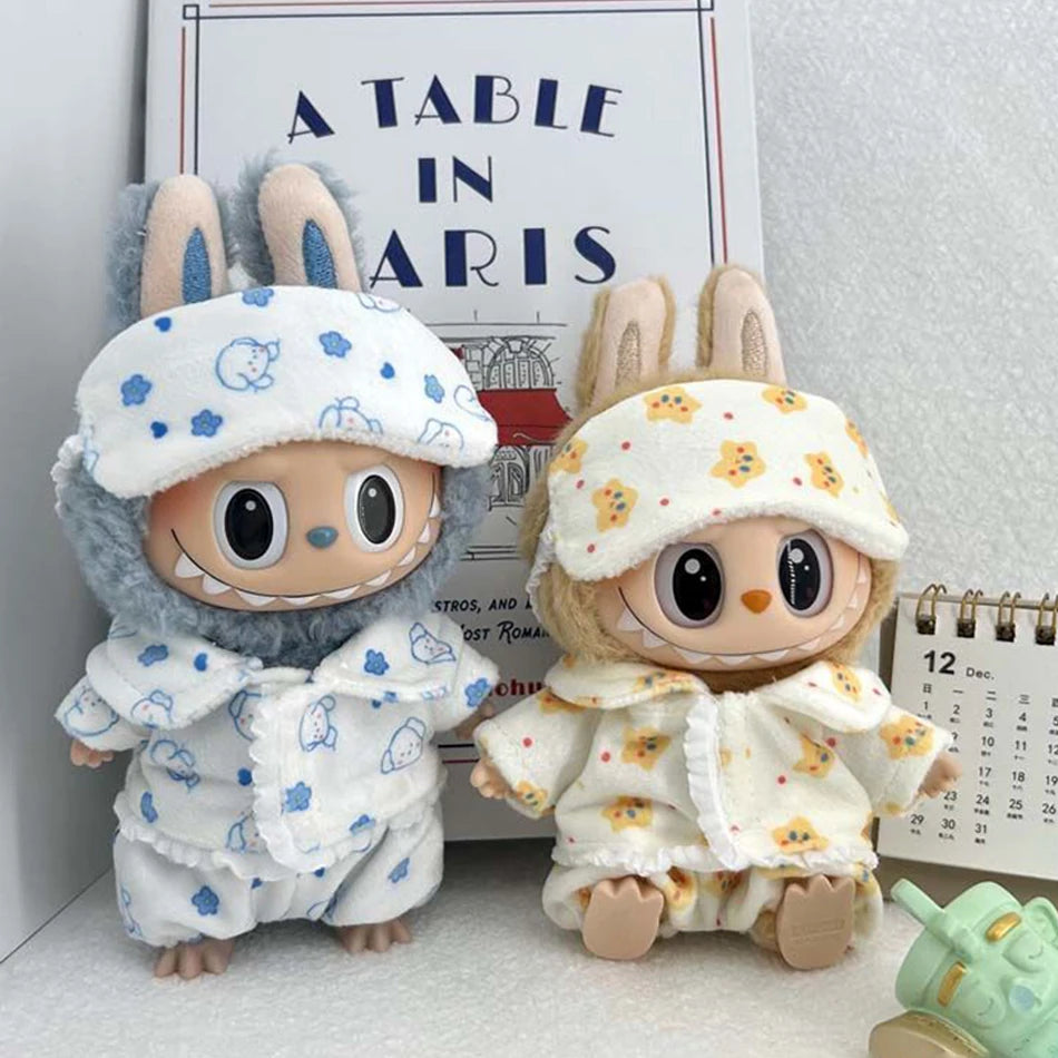 Labubu Mini Pajamas With Eye Mask Three-piece Kawaii 15-17cm V1 V2 Labubu Clothes Cute Idol Plush Doll Accessories Kids Gifts