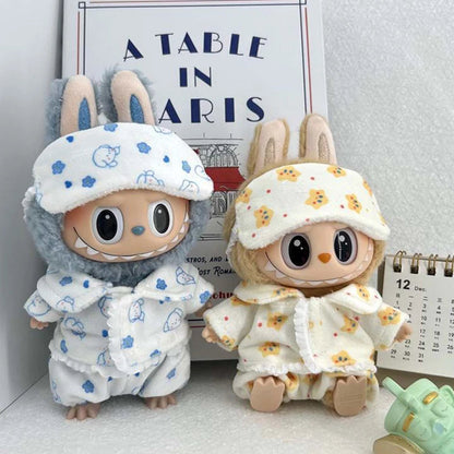 Labubu Mini Pajamas With Eye Mask Three-piece Kawaii 15-17cm V1 V2 Labubu Clothes Cute Idol Plush Doll Accessories Kids Gifts