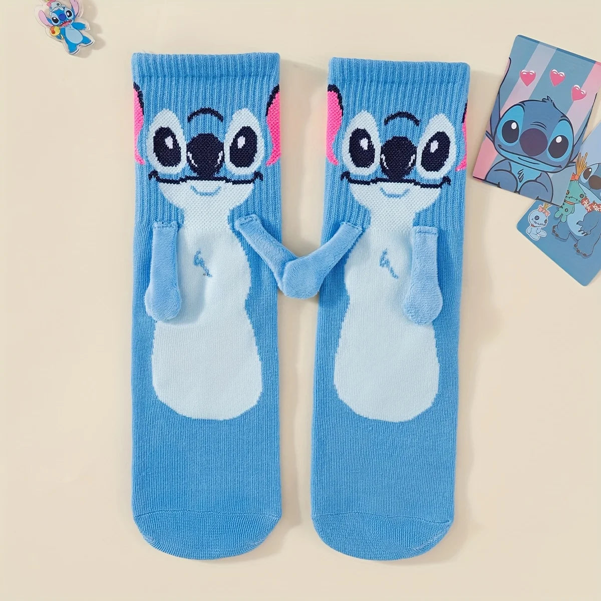 Stitch Magnet Hand In Hand Sock Cartoon Fun Fashion Soft Comfortable Creative Adults children Christmas stocking toy gift