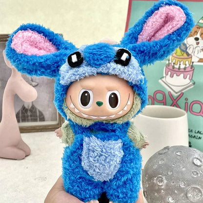 15-17 cm Labubu Doll Stitch Cute Set Accessories Hanging Accessories LabubuV1 V2 V3 Birthday Children's Toy Gift
