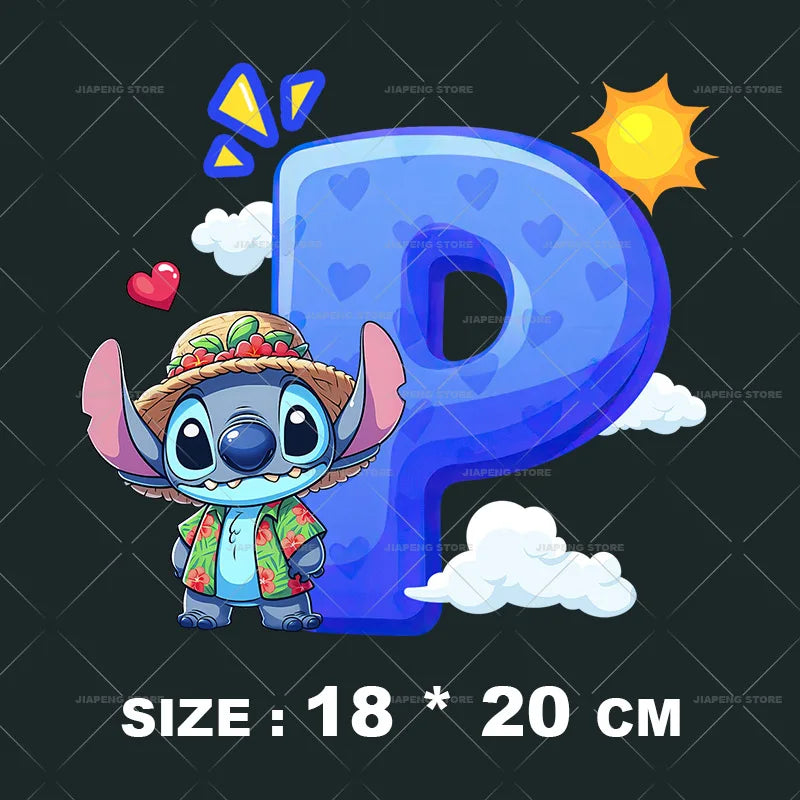 Cartoon Stitch Patches for Clothes Heat Transfer Patch On Clothing Stickers DIY T-Shirt Hoodies Accessory A-Z 26 English Letters
