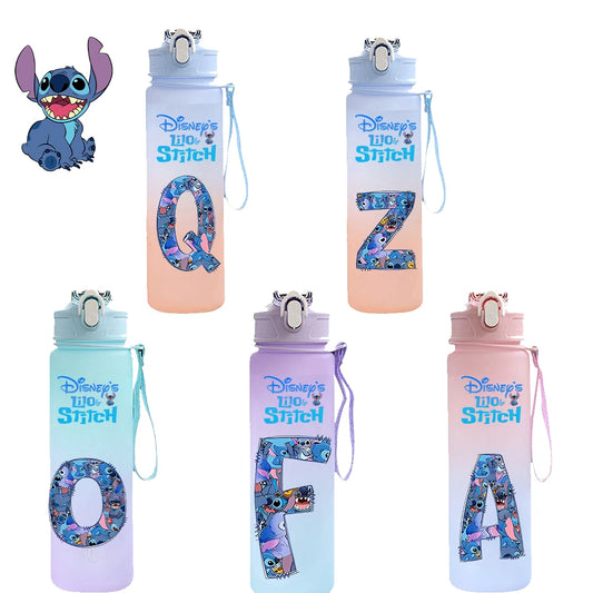750ML Disney Stitch Letter A-Z Printed Water Bottle Large Capacity Drinking Portable Anime Outdoor Sport Water Cup Bottle Gift