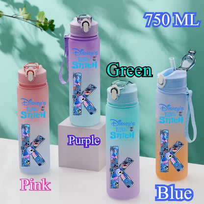 750ML Disney Stitch Letter A-Z Printed Water Bottle Large Capacity Drinking Portable Anime Outdoor Sport Water Cup Bottle Gift