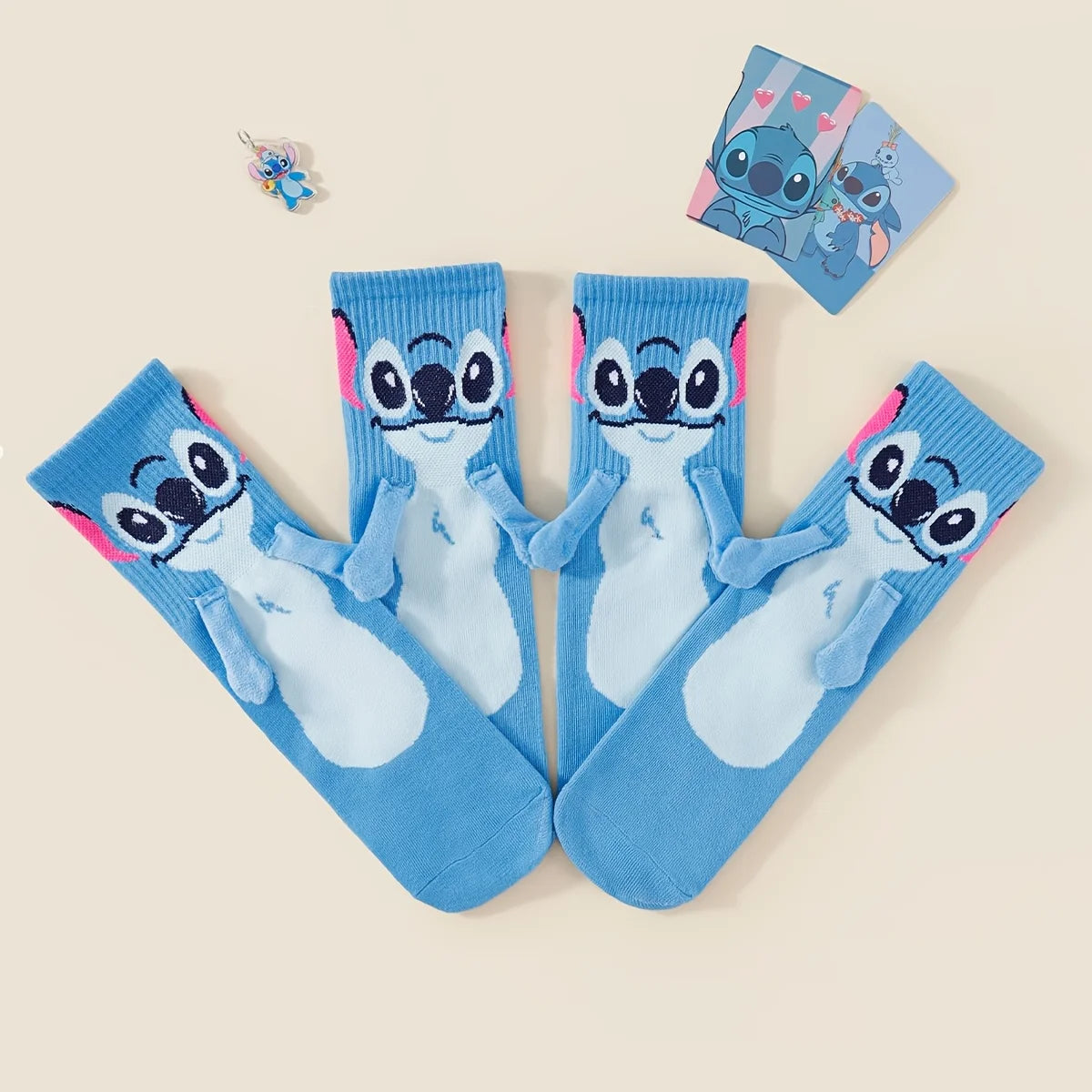 Stitch Magnet Hand In Hand Sock Cartoon Fun Fashion Soft Comfortable Creative Adults children Christmas stocking toy gift