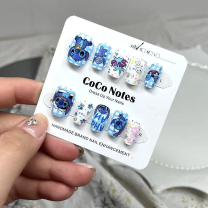 Stitch Cartoon Manicure Semi-Handmade Wearable Nails Simple Cute Anime Fake Nails Short Ladder Girls Jewelry Gift New Style