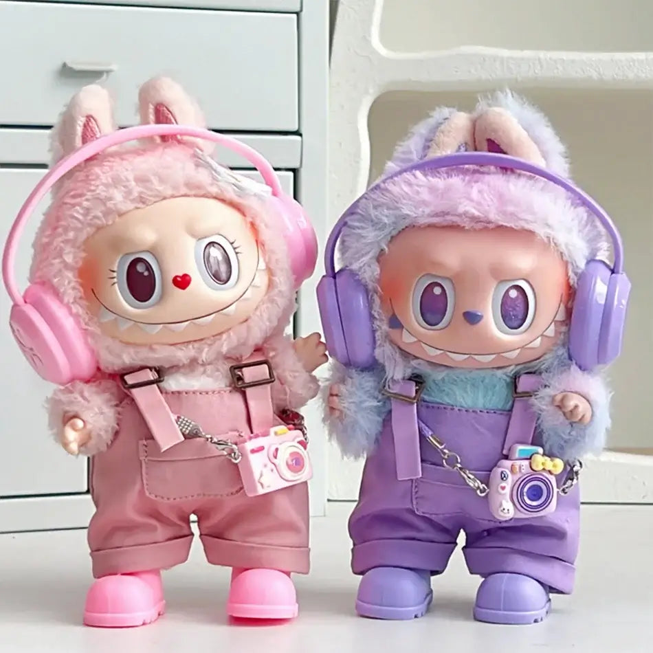 15/17Cm For Labubu Clothes Dolls Sitting Party 1St 2Nd 3Rd Headphones Overalls Shoes Set Apparel Accessories Lovely Outfit Gifts
