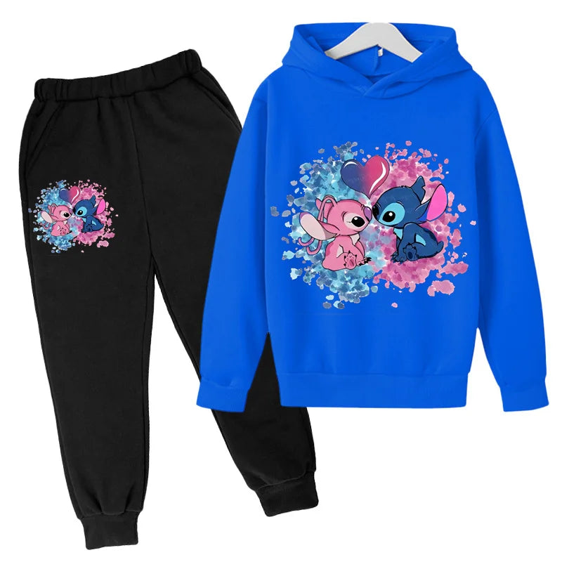 Stitch Man Spring and Autumn Hoodie 2-piece Set for Boys and Girls Fashion Clothing 2-12-year-old Kids Casual Sports Hoodie Set