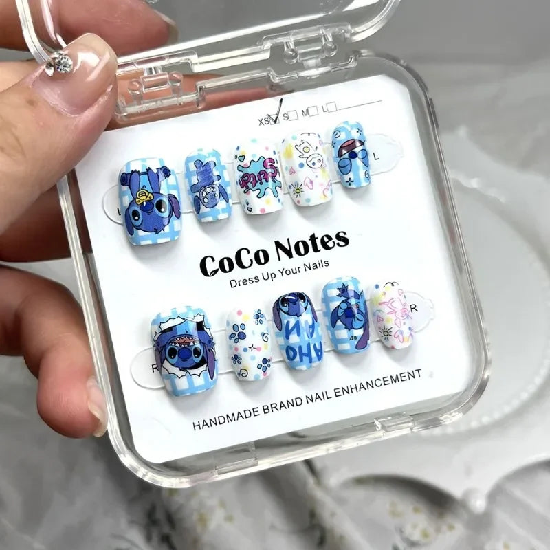 Stitch Cartoon Manicure Semi-Handmade Wearable Nails Simple Cute Anime Fake Nails Short Ladder Girls Jewelry Gift New Style