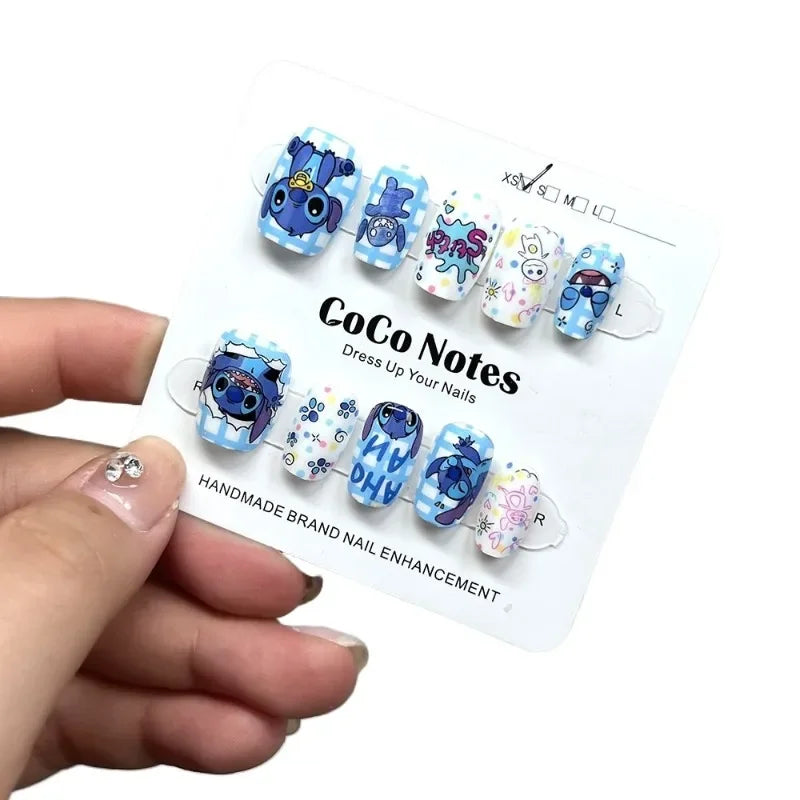 Stitch Cartoon Manicure Semi-Handmade Wearable Nails Simple Cute Anime Fake Nails Short Ladder Girls Jewelry Gift New Style