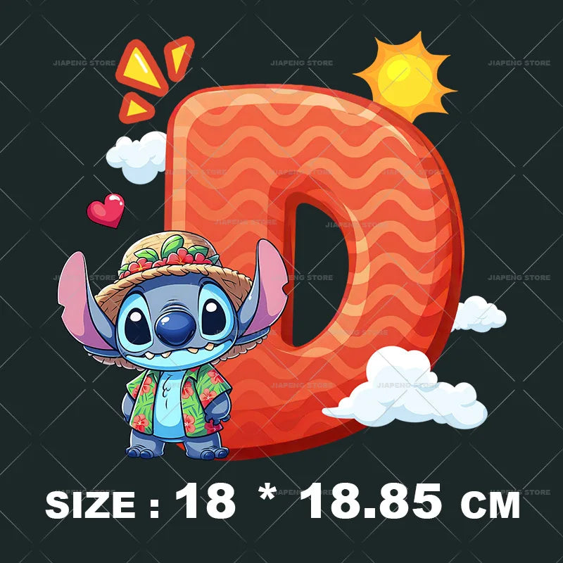 Cartoon Stitch Patches for Clothes Heat Transfer Patch On Clothing Stickers DIY T-Shirt Hoodies Accessory A-Z 26 English Letters